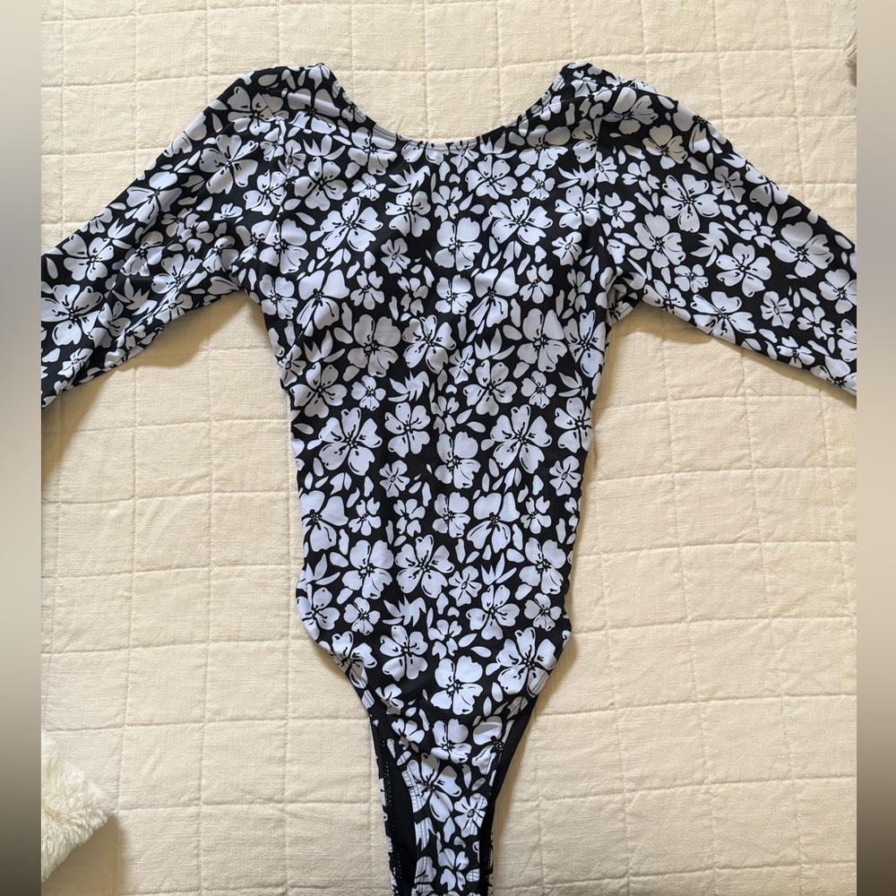 Elegant Black and White Floral One Piece Swimsuit
